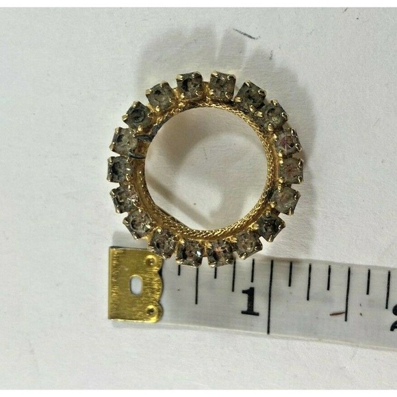 Vintage Goldtone Rhinestone Circle Pin Brooch - Picture 2 of 4